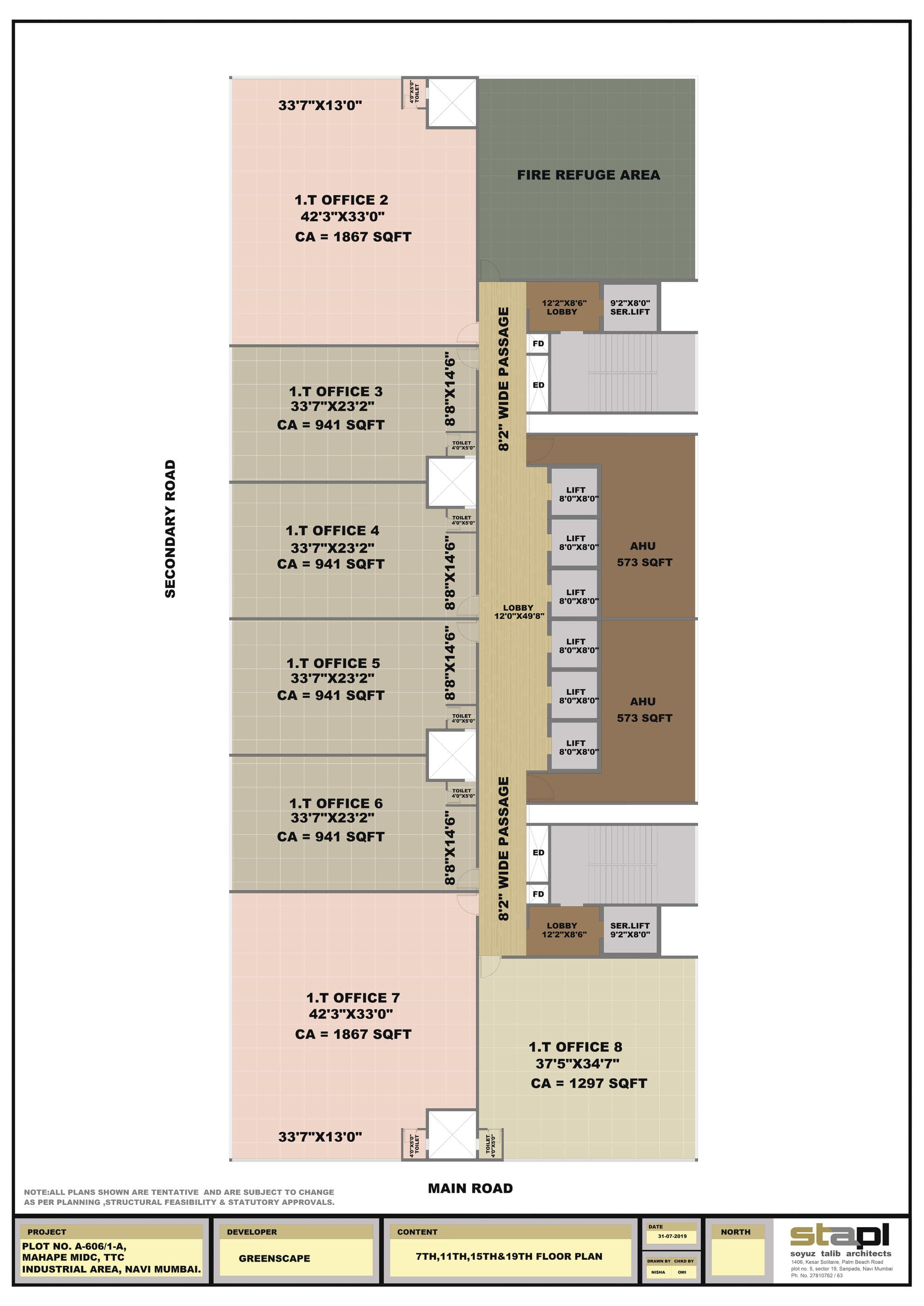 7th, 11th, 15th and 19th floor layout plan