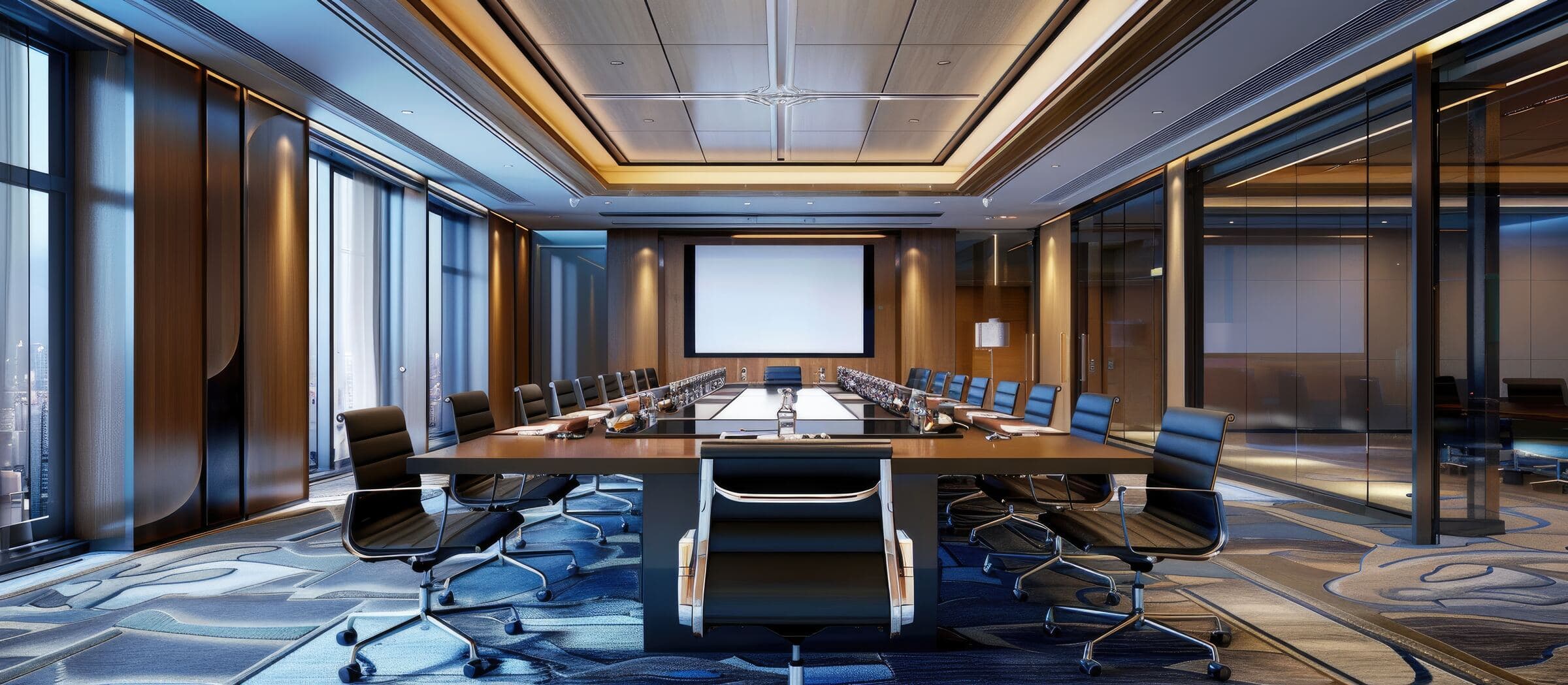 Boardroom with panoramic city views